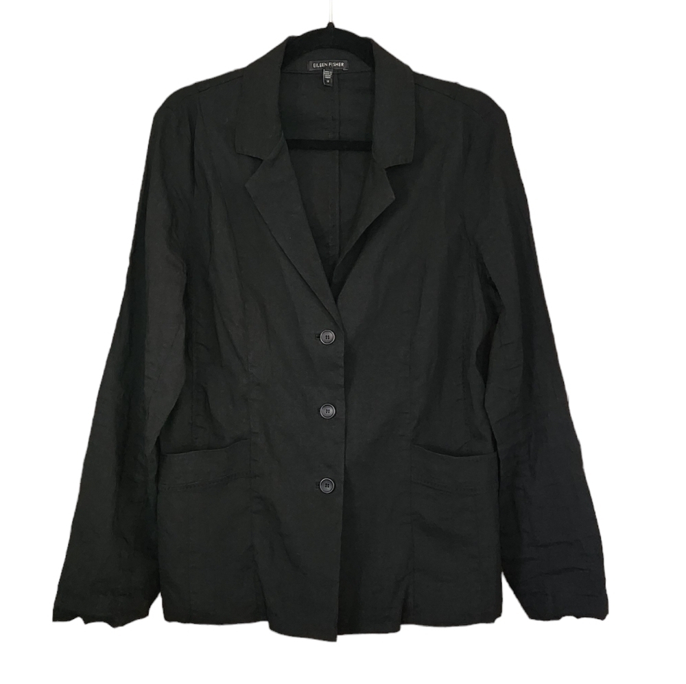 Eileen Fisher Linen Blend Blazer 3 Button Jacket